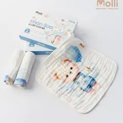 Khăn sữa 6 lớp Molli cho bé - Hộp 3 khăn sữa mềm mịn, an toàn và thấm hút tốt