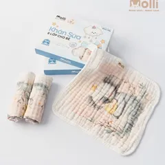 Khăn sữa 6 lớp Molli cho bé - Hộp 3 khăn sữa mềm mịn, an toàn và thấm hút tốt