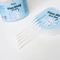 Tăm bông thân giấy trẻ em Molli 600PCS/Hộp - An toàn, mềm mịn, lành tính cho bé yêu