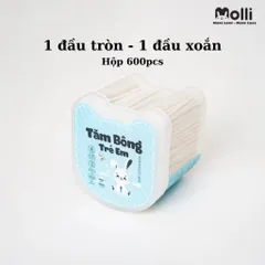 Tăm bông thân giấy trẻ em Molli 600PCS/Hộp - An toàn, mềm mịn, lành tính cho bé yêu