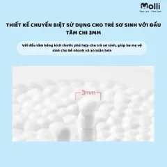 Tăm bông thân giấy trẻ em Molli 600PCS/Hộp - An toàn, mềm mịn, lành tính cho bé yêu