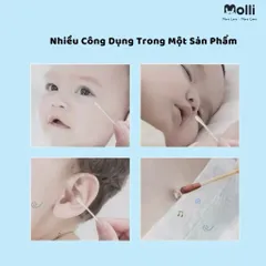 Tăm bông thân giấy trẻ em Molli 600PCS/Hộp - An toàn, mềm mịn, lành tính cho bé yêu