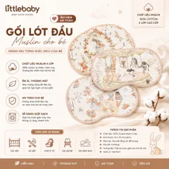Gối lót đầu vải xô Muslin hoạ tiết hoạt hình cực xinh cho bé