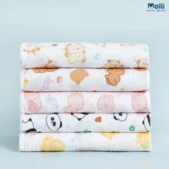 Khăn Xô Muslin Đa Năng Molli 2 Lớp Kích Thước 100x100cm hoạ tiết dễ thương cho bé