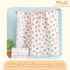Khăn Xô Muslin Đa Năng Molli 2 Lớp Kích Thước 100x100cm hoạ tiết dễ thương cho bé