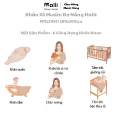 Khăn Xô Muslin Đa Năng Molli 2 Lớp Kích Thước 100x100cm hoạ tiết dễ thương cho bé