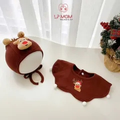 Set mũ và yếm quàng cổ Giáng Sinh Noel cho bé xinh yêu - Họa tiết tuần lộc, ông già, cây thông