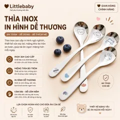 Thìa Inox cho bé in hình tim dễ thương, chuôi dài an toàn cạnh mịn dễ vệ sinh kt/15,5cm