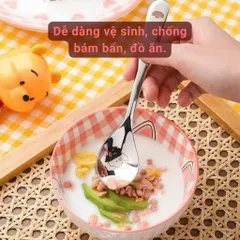 Thìa Inox cho bé in hình tim dễ thương, chuôi dài an toàn cạnh mịn dễ vệ sinh kt/15,5cm