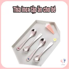 Thìa Inox cho bé in hình tim dễ thương, chuôi dài an toàn cạnh mịn dễ vệ sinh kt/15,5cm