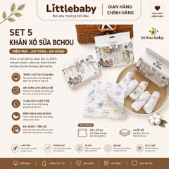 Set 5 khăn sữa Muslin B.chou hoạ tiết cổ tích - Mềm Mịn, Thấm Hút Tốt, An Toàn Cho Bé