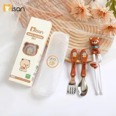 Bộ thìa dĩa inox Misan an toàn cho bé, kèm đũa và hộp đựng vệ sinh
