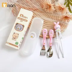 Bộ thìa dĩa inox Misan an toàn cho bé, kèm đũa và hộp đựng vệ sinh