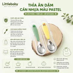 Bộ thìa inox cán nhựa pastel hình thú xinh xắn, cầm chắc tay dễ vệ sinh