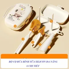 Bộ Cọ Rửa Bình Sữa Silicon 6 Chi Tiết Đa Năng, Dụng Cụ Vệ Sinh Bình Sữa Núm Ti Cho Bé