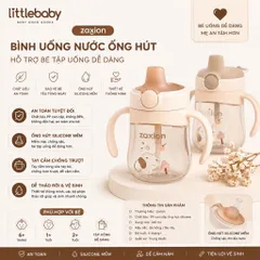 Bình Tập Uống Cho Bé Zaxion 280ml PPSU Cao Cấp Có Tay Cầm – Ống Hút Mềm Chống Sặc, Chống Tràn, Dung Tích Tiện Lợi