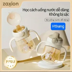 Bình Tập Uống Cho Bé Zaxion 280ml PPSU Cao Cấp Có Tay Cầm – Ống Hút Mềm Chống Sặc, Chống Tràn, Dung Tích Tiện Lợi