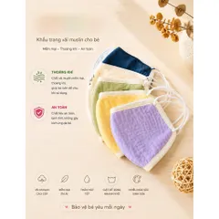 Khẩu trang vải xô Muslin thoáng khí, mềm mại, an toàn, dùng được 4 mùa cho o bé
