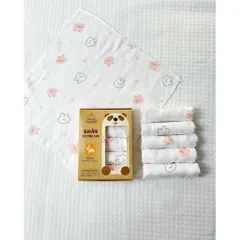 Khăn Sữa cho bé Hộp set 5 khăn sữa sợi tre lụa Manny Mẫu Hoạ tiết