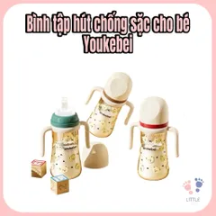 Bình tập hút chống sặc Youkebei cho bé dung tích 300ml, họa tiết gấu dễ thương