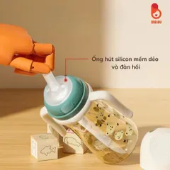 Bình tập hút chống sặc Youkebei cho bé dung tích 300ml, họa tiết gấu dễ thương