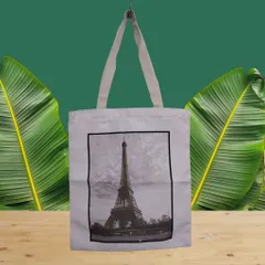 Túi tote in hình Tháp Eiffel trắng đen hai mặt, có một ngăn kéo