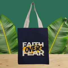 Túi tote in hình FAITH OVER FEAR hai mặt, cò một ngăn kéo