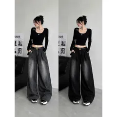 Quần jean dài - Quần jean / denim phong cách cá tính trendy thời thượng 2 màu form baggy ống thụng phối wash siêu bụi 21