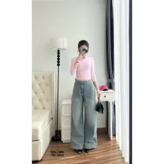 Quần jean dài - Quần ống loe dài 103cm rộng 30-35cm màu xanh wash, phía trước trơn sau túi hộp cá tinh dễ phối đồ - 1014