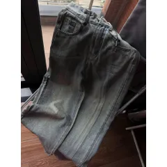 Quần jean dài - Quần jean nữ dài 105cm form suông wash loang sơn màu xám khói bụi cá tính dập nổi chữ phía sau - NU30