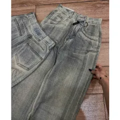 Quần jean dài - Quần jean nữ dài 105cm form suông wash loang sơn màu xám khói bụi cá tính dập nổi chữ phía sau - NU30