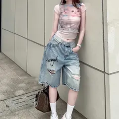Quần Jean đùi - Quần Ngố ngắn nữ chất Jean / Denim wash rách dài 64cm thêu chữ cực bụi, chất chơi phong cách hàn quốc
