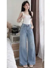 Quần jean dài - Quần jean / denim ống rộng wash rách nhẹ siêu hot 3 màu phong cách retro, hàn quốc, cá tính, năng động
