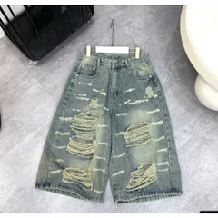 Quần Jean đùi - Quần Ngố ngắn nữ chất Jean / Denim, quần lửng ống rộng wash loang nhẹ chi tiết rách xước nổi bật LC24