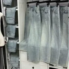 Quần jean dài - Quần jean / denim ống rộng dài 97cm wash bụi thêu chữ X phong cách retro, hàn quốc, cá tính, năng động