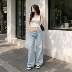 Quần jean dài - Quần jean cạp trễ form suông, phần ống dài hack dáng dễ phối đồ,mặc đi chơi,diện hằng ngày đều xinh - TB