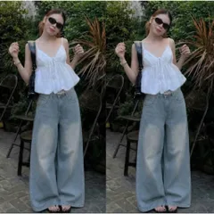 Quần jean dài - Quần jean / denim mềm ống rộng cạp cao màu wash phong cách retro, hàn quốc, cá tính, năng động siêu xinh
