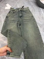 Quần jean dài - Quần jean/denim ống rộng 48cm dài 97cm wash nhẹ thêu USA phong cách retro, hàn quốc, cá tính, năng động