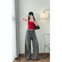 Quần jean dài - Quần ống loe dài 103cm rộng 30-35cm màu xám khói, phía trước trơn sau túi hộp cá tinh dễ phối đồ - 1018