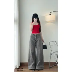 Quần jean dài - Quần ống loe dài 103cm rộng 30-35cm màu xám khói, phía trước trơn sau túi hộp cá tinh dễ phối đồ - 1018