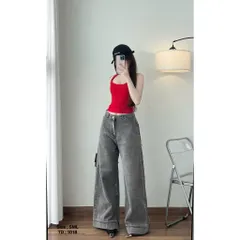 Quần jean dài - Quần ống loe dài 103cm rộng 30-35cm màu xám khói, phía trước trơn sau túi hộp cá tinh dễ phối đồ - 1018