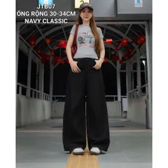 Quần jean dài - Quần Jeans nữ ống suông rộng ống 30-34cm cạp cao màu đậm chất Jeans mềm basic phong cách - 07
