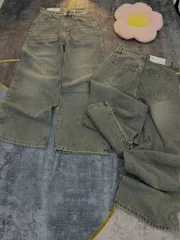 Quần jean dài - Quần jean/denim ống rộng dài 97cm wash bụi phong cách hàn quốc, cá tính, năng động phối nhiều outfit 09