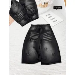Quần Jean đùi - Quần Ngố nữ chất Jean / Denim đen wash khói bạc bụi, rách xước thời trang phong cách trẻ , cá tính JLC23