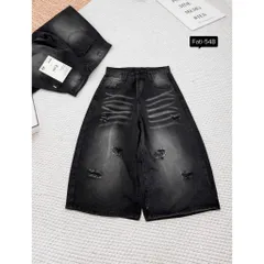 Quần Jean đùi - Quần Ngố nữ chất Jean / Denim đen wash khói bạc bụi, rách xước thời trang phong cách trẻ , cá tính JLC23