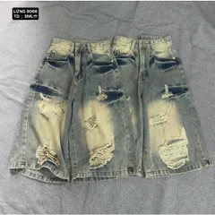 Quần Jean đùi - Quần Lửng chất Jean / Denim màu xanh gam màu trẻ trung phối wash rách vệt sơn nâu siêu bụi, cá tính 28