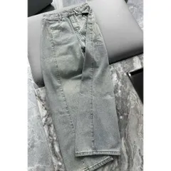 Quần jean dài - Quần jean / denim ống suông dài 100CM wash trendy tôn dáng với đường cắt dọc nổi bật thêu chữ đỏ SUM 29