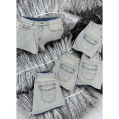 Quần jean đùi - quần nữ short jean kaki wash xanh basic sau túi nắp nút kim loại thêu chỉ lượng sóng cạp cao minajean