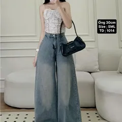 Quần jean dài - Quần jean / denim ống rộng wash phối viền lai siêu hot phong cách retro, hàn quốc, cá tính, năng động