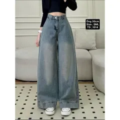 Quần jean dài - Quần jean / denim ống rộng wash phối viền lai siêu hot phong cách retro, hàn quốc, cá tính, năng động